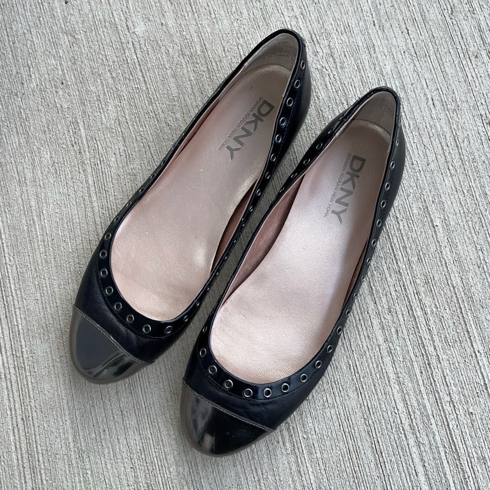 DKNY Black and Silver Grommet Detail Flats